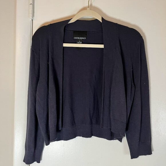 Cynthia Rowley Corpcore Business Casual Navy Blue Open Front Short Cardigan SZ L - Picture 1 of 3